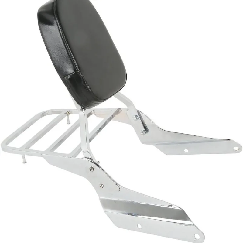 Motorcycle Rear Backrest With Luggage Rack Chrome Plated Steel Frame Adjustable Padding Comfort Ride