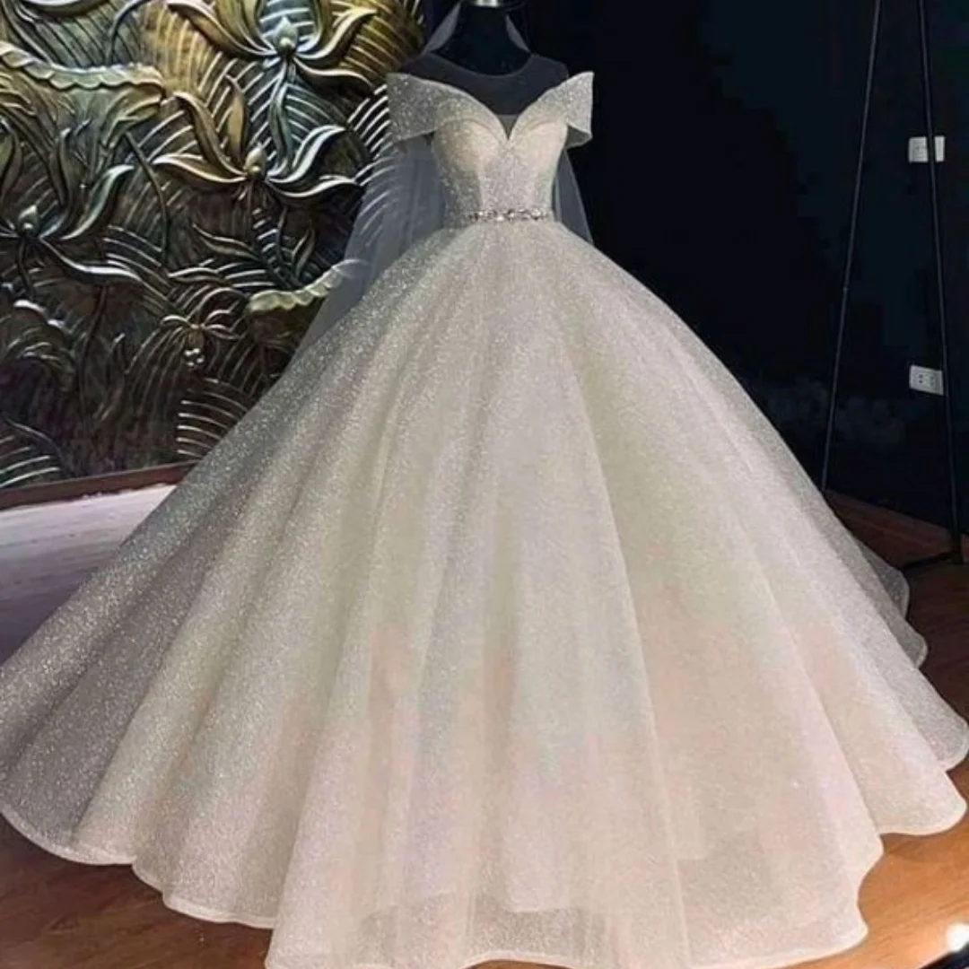 

Luxury Sequined Glitter Ball Gown Wedding Dresses Sexy Off Shoulder Dubai Arabic Princess Bridal Gowns Vintage Vestidos De Novia