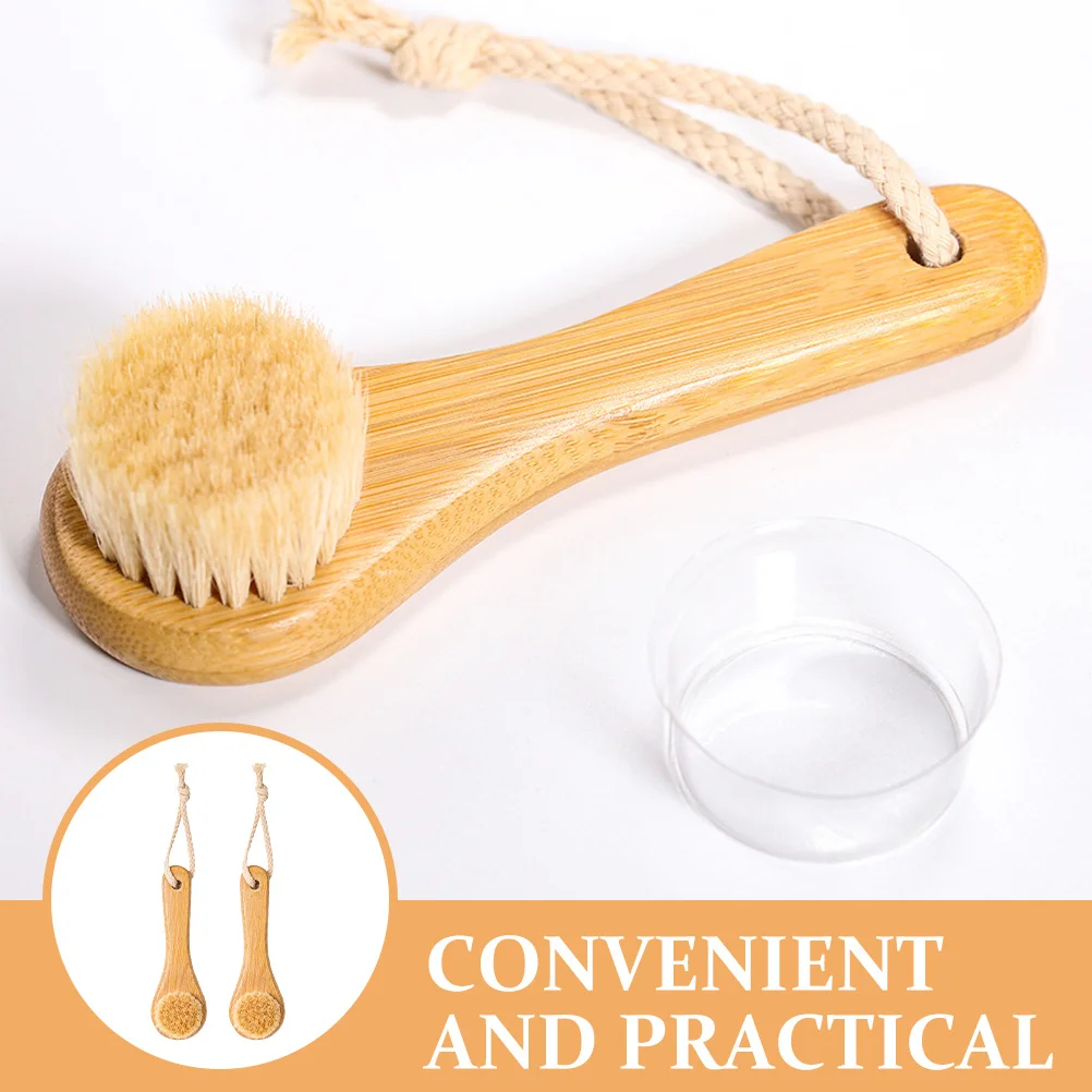 2pcs Bamboo Handle Horsehair Face Brush Facial Cleansing Massage Tool Soft Bristles Ergonomic Design Multifunctional Laundry