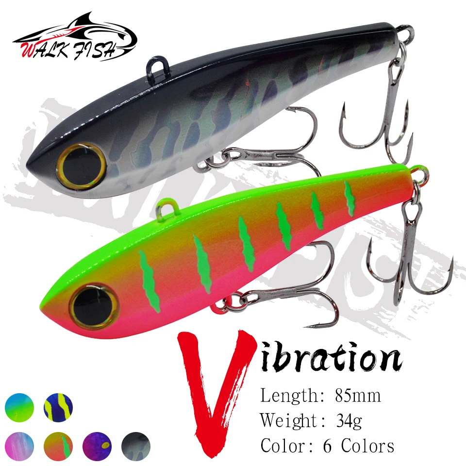 Caminhada peixe 1 pçs pesca de inverno alto passo vib iscas 34g chocalho afundando vibração pesca baixo atum bluefish equipamento de pesca
