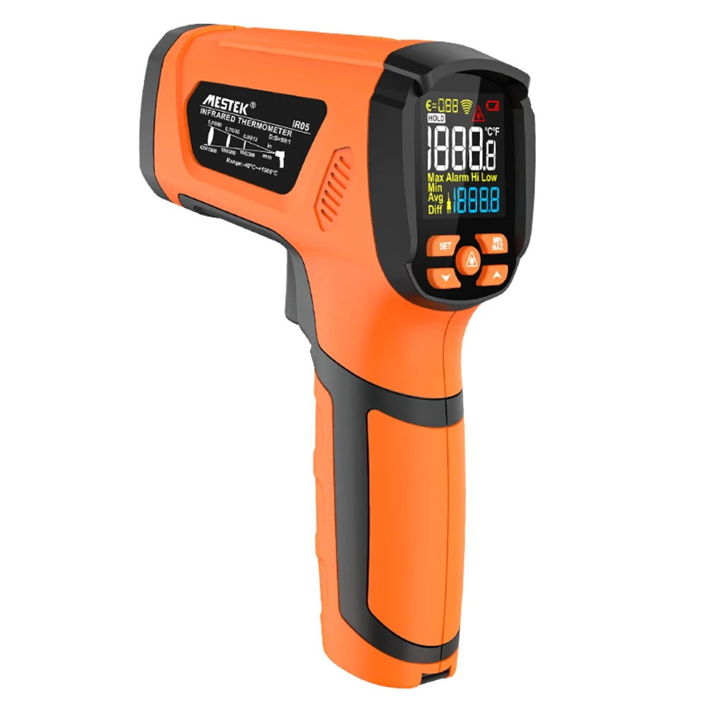 Mestek Non-contact Infrared Thermometer -40°C~2000°C IR High Temperature Meter 50:1 K-type Thermocouple Dual Laser Pyrometer