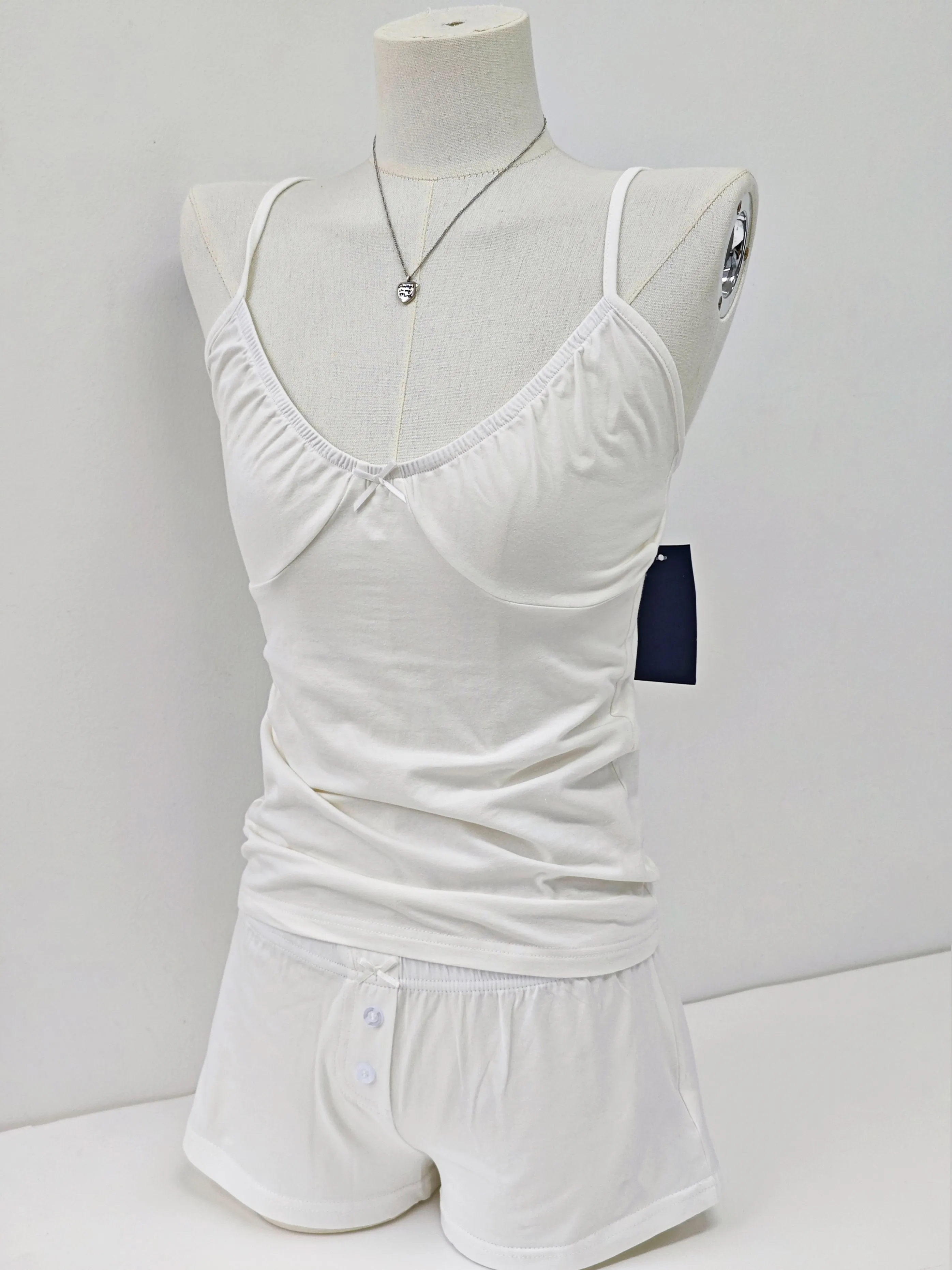 القوس الخامس الرقبة الأبيض تانك السراويل القطن مجموعة المرأة الحلو سليم سترة + أزرار مستقيم قصير الملاكم قصيرة بانت لطيف المنزل بيجامة مجموعات جديد