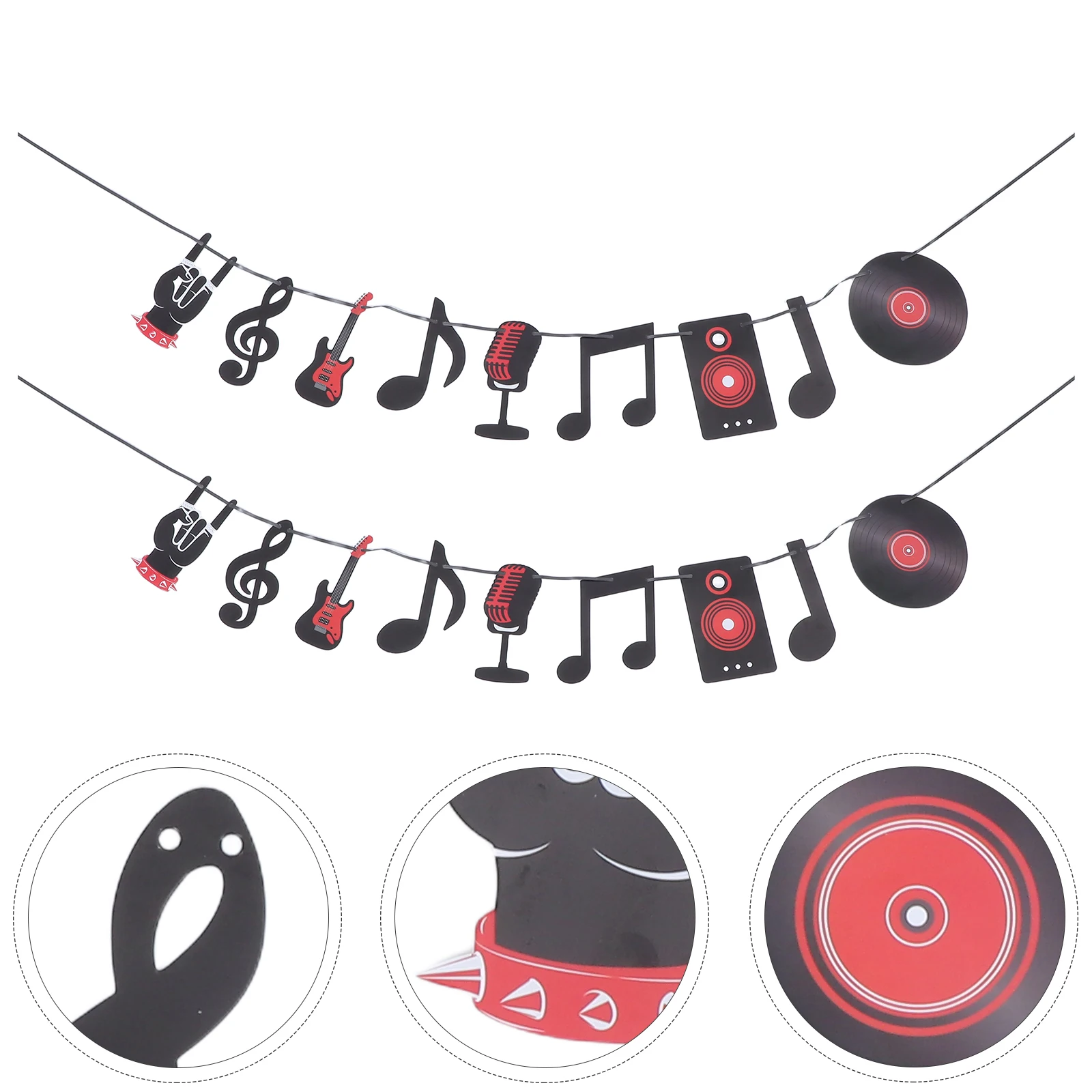 

2Sets Rock Music Hanging Banner Flags Vintage Note Garland Easy Assemble Music Festival Party Decorations Retro Record Decor