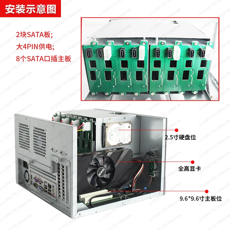 8-bay NAS chassis hot-swappable hard drive, MATX motherboard, full-height graphics card, Black Synology Wanyou storage server view 4