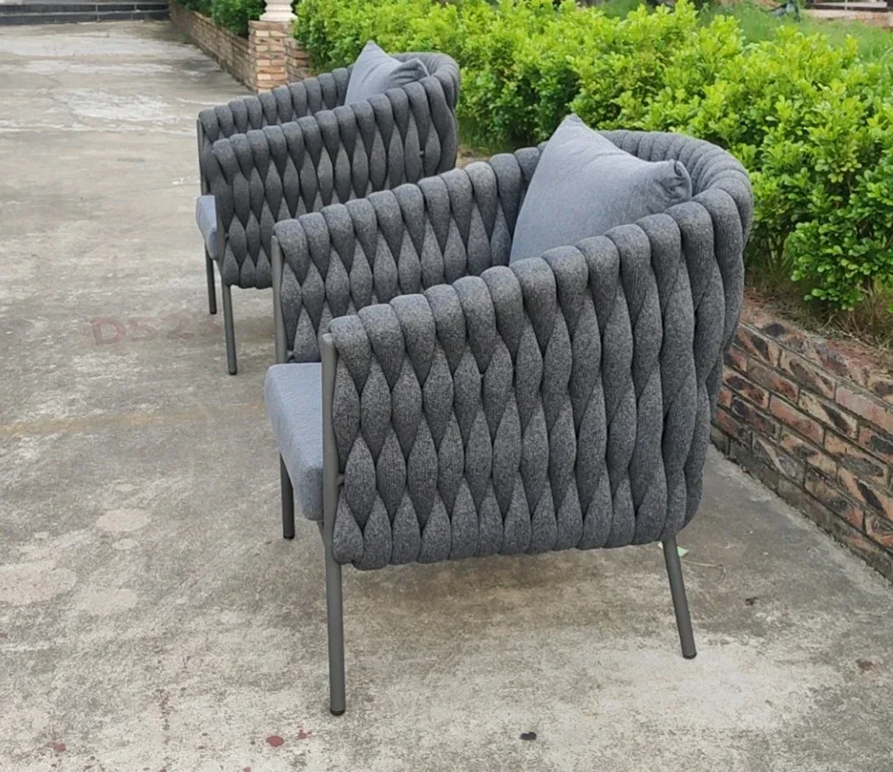 

A New Design outdoor single sofa Hot sale aluminum rope garden furniture living room hotel outdoor sofa