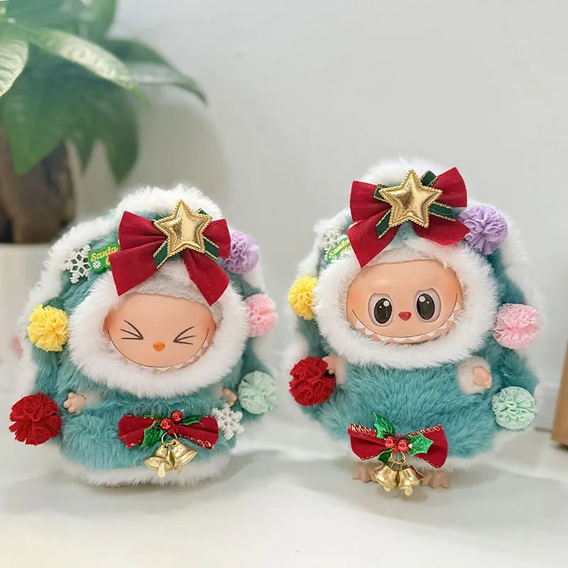 Labubu 1st-3rd Gen Keychain Outfit Set Christmas Costume with Ornamental Balls & Bells for 17cm Blind Box Vinyl Doll Clothing