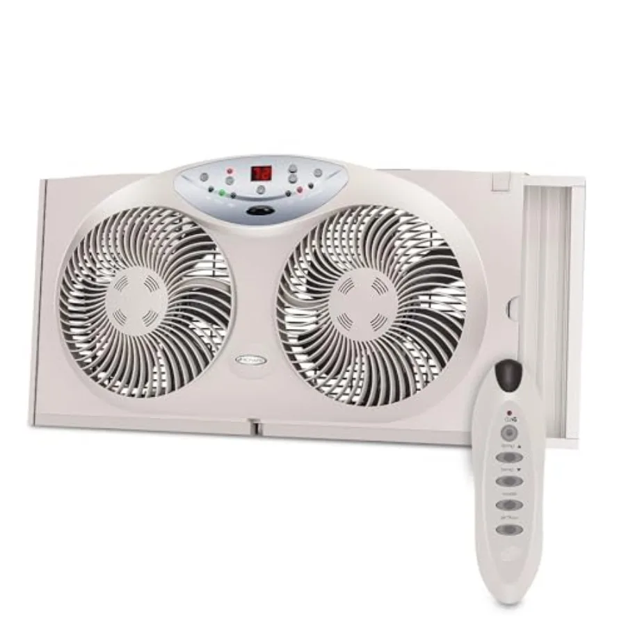

Window Fan with Reversible Airflow Blades 3-Speed Settings, Programmable Thermostat, LED Display, Remote Control, Fits 24 36" W