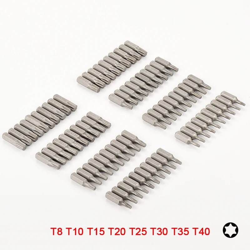 Набор бит Torx, 10 шт., шестигранный хвостовик 1/4 дюйма, 25 мм, биты для электрической отвертки, инструмент для домашнего ремонта, детали для электроинструментов