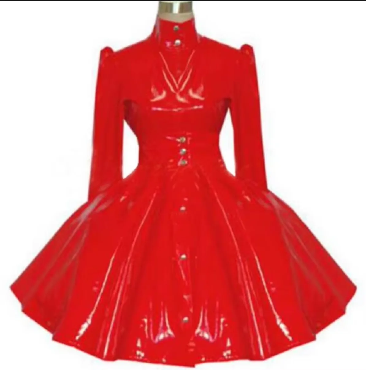 

Hot Selling Sissy PVC High Neck Dress for Women's Lolita Long Sleeved Mini Cross Dresser Party Daily Unisex Dressing Maid Dress