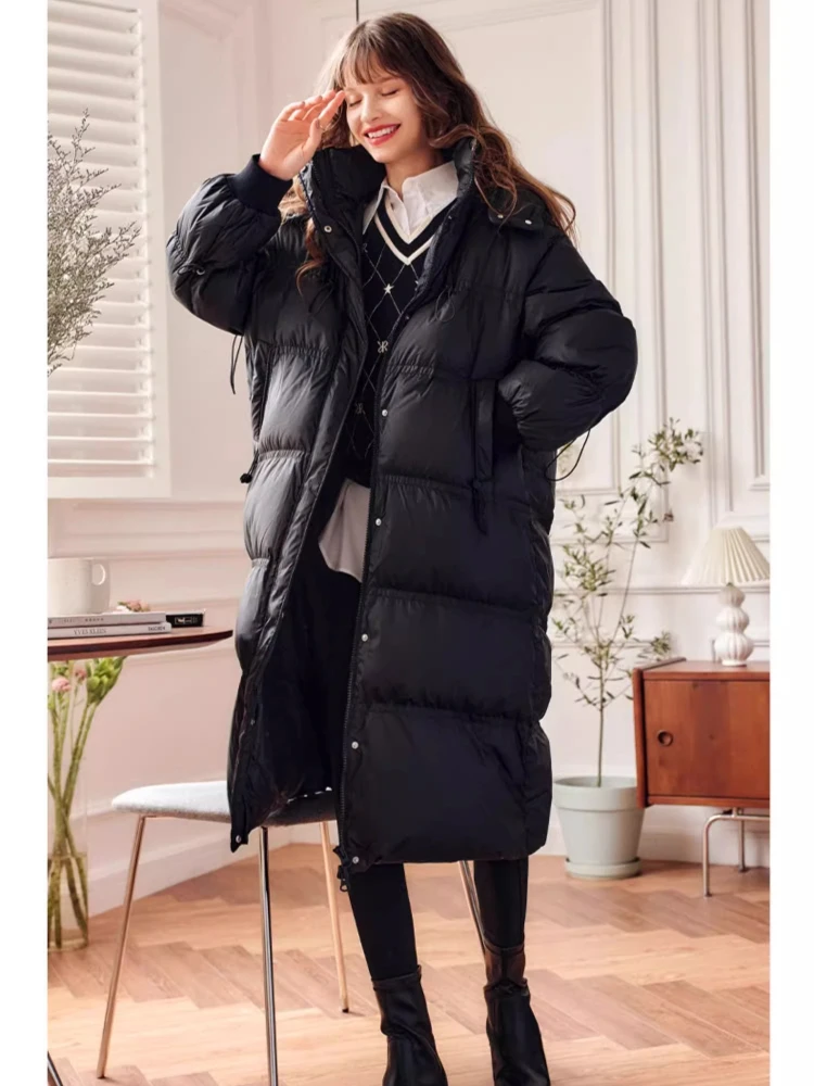 OLrain الشتاء ميدي مقنعين أسفل معاطف للمرأة الصلبة طويلة الأكمام أسفل السترات أنيقة تخفيف الملابس النسائية الدافئة O21DY59239