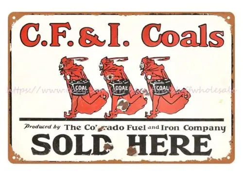 rusty replicas wall art C.F. & I. Coals Sold Here w-3-Devil Logo metal tin sign