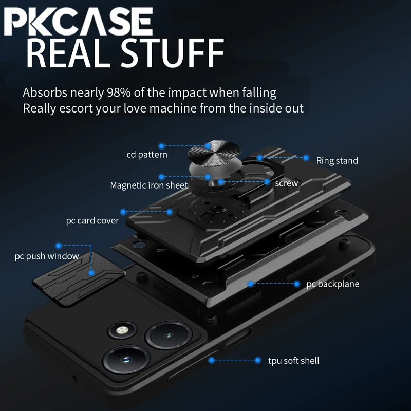PKCASE Shockproof Slide Push Window Phone Case For Infinix Note 50 Pro 4G Magnetic Ring Stand Cover