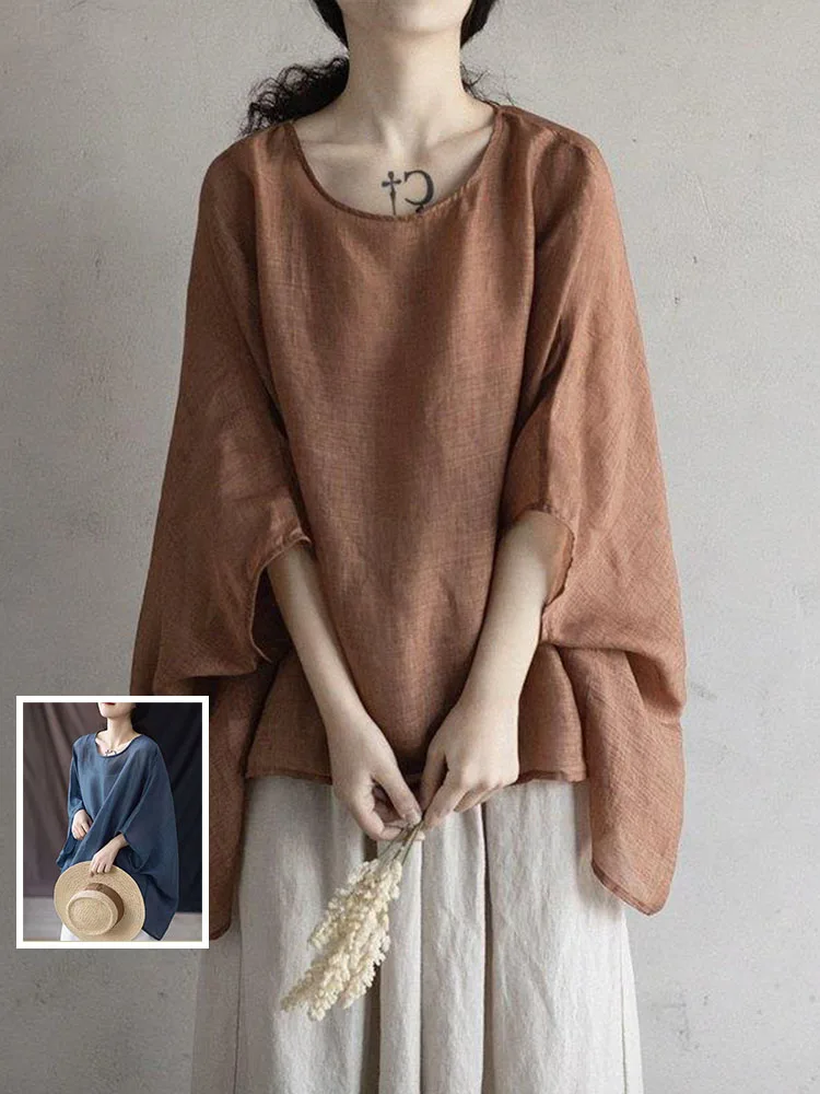 

Легкая женская футболка с рукавами «летучая мышь» и круглым вырезом, больших размеров, скрывающая живот, с защитой от солнца и эффектом омоложения