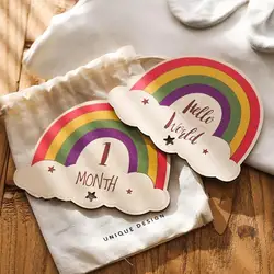 Tarjetas de hitos de arcoíris para bebés, letreros de madera para meses de bebé, letreros coloridos para anuncio de Mes de bebé, accesorios para fotos para niños