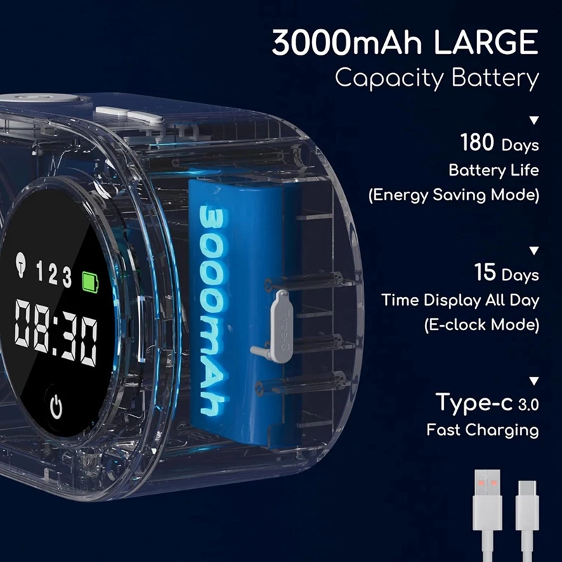 เครื่องจ่ายสบู่โฟมอัตโนมัติพร้อม HD LED นาฬิกาดิจิตอลเครื่องจ่ายสบู่โฟมติดผนังแบบชาร์จไฟได้ 12 ออนซ์ (สีขาว) ทนทาน