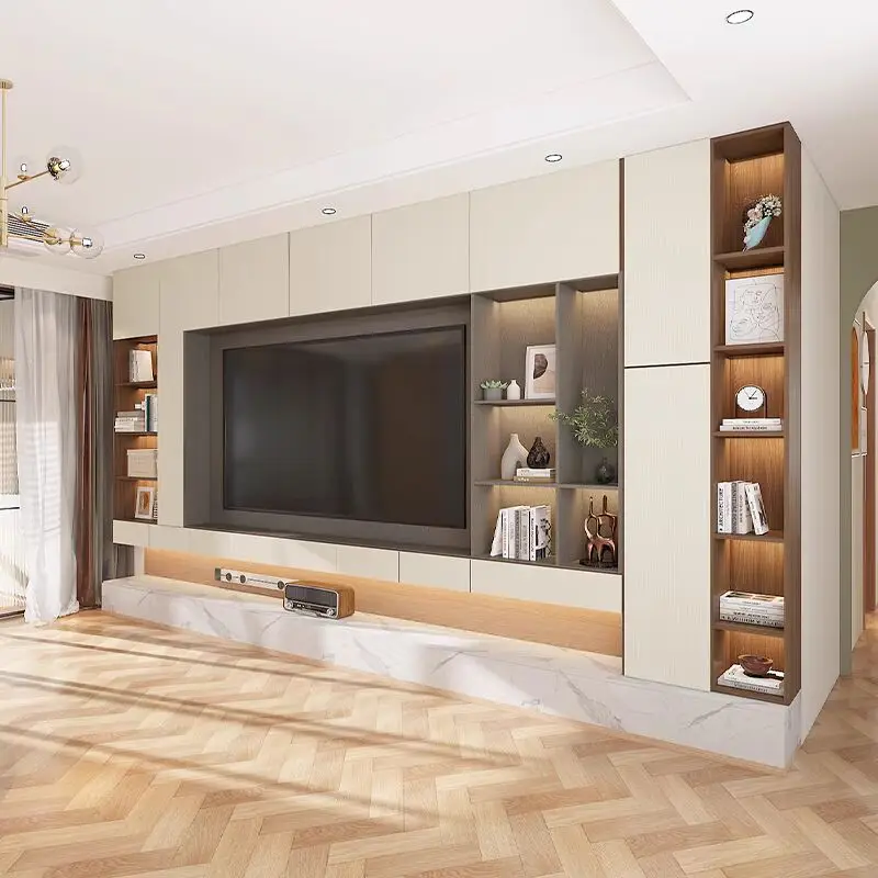 Home furniture living room modern unique design three-tier TV cabinet, wooden TV cabinet for the living room