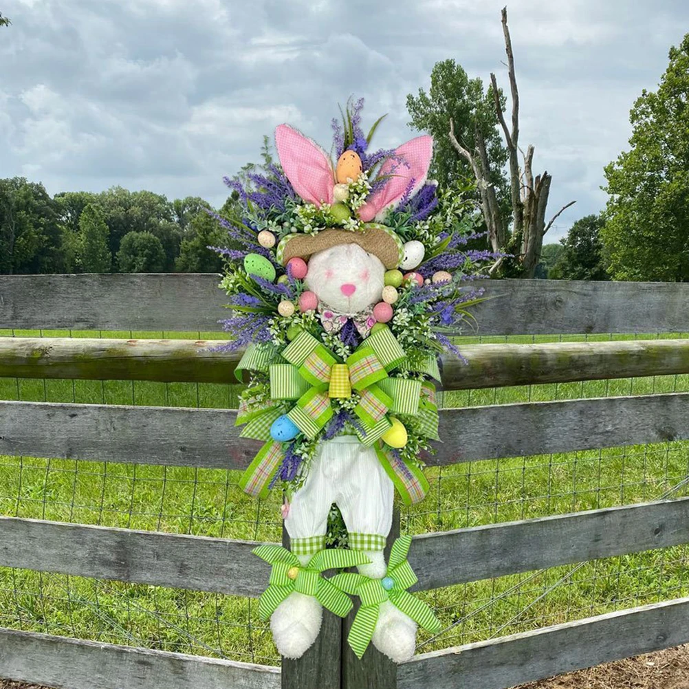 Easter Bunny Wreath Spring Decorations Extra Large Size Easter Wreath Handmade Rabbit Flower Garland Home Decoration