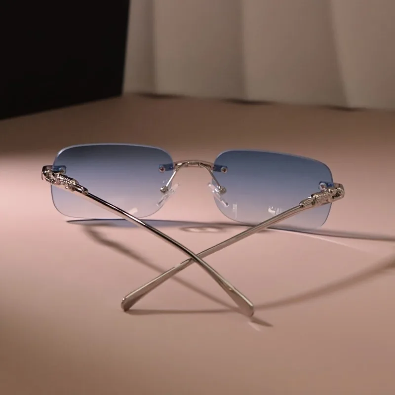 نظارات ريترو بدون إطار مناسبة لكل من الرجال والنساء، تصميم كاجوال بطباعة الفهد مناسب للارتداء اليومي