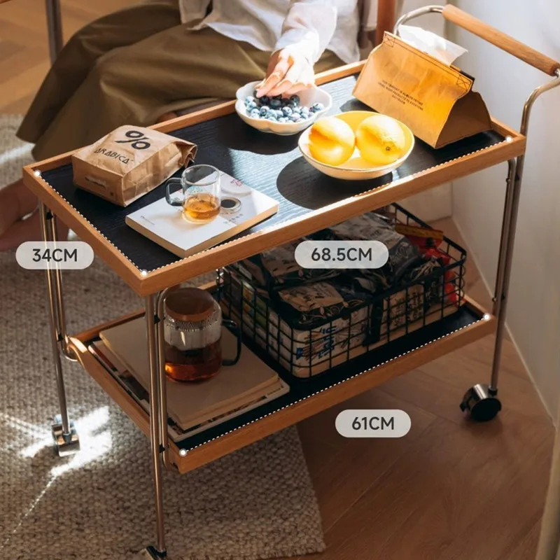 Living Room Cart Coffee Table Shelf Home Sofa Solid Wood Side Table Bookshelf Magazine Snacks Storage Rack Balcony End Table