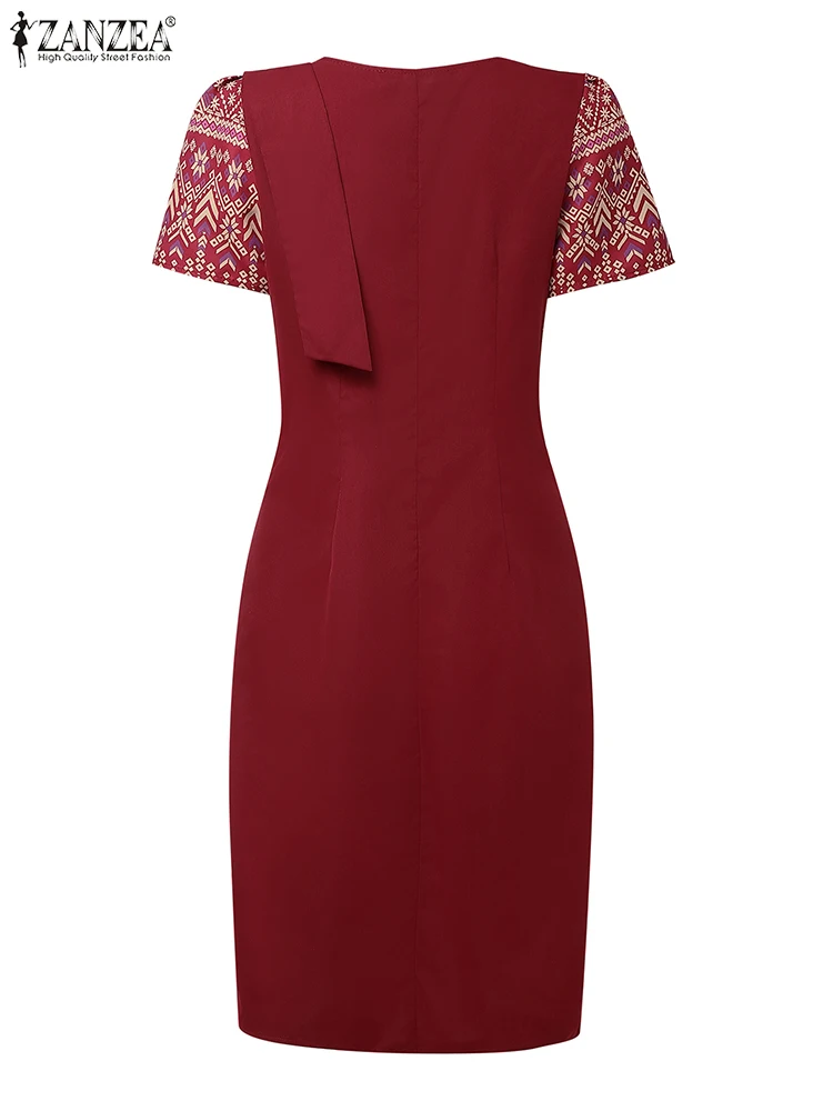 ZANZEA Abito da festa elegante da donna 2025 Abiti stampati alla moda Estate Manica a sbuffo Slim Fit Lavoro Vestito estivo Patchwork Abiti Robe