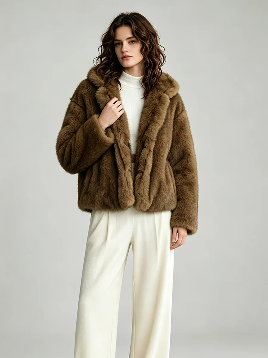 LIMO Women  Faux Fur Jacket Loose Open Front Fluffy Short Warm Winter Street Daily Outer Coat