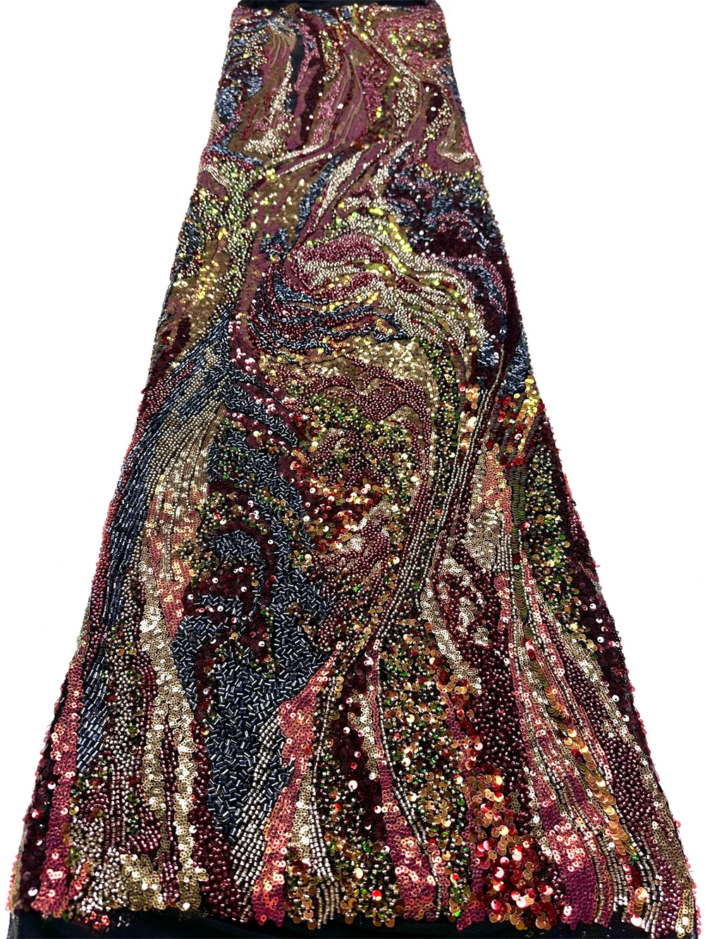 Luxury African Sequins Lace Fabric 5 Yards Lace Beaded Tulle Lace Fabric Embroidered Nigeria Fabric for Wedding Dress