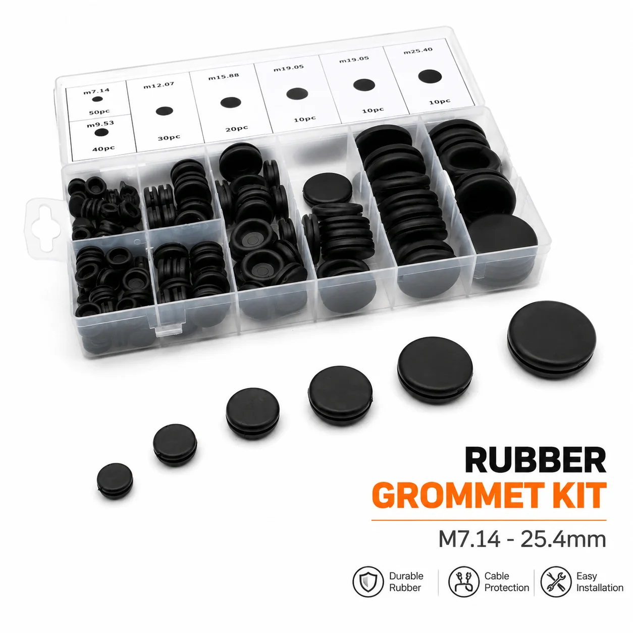 170 Pieces M7.14/9.53/12.07/15.88/19.05/22.23/25.4 Black Rubber Gasket Control Panel Wiring Buffer Anti Scratch Kit