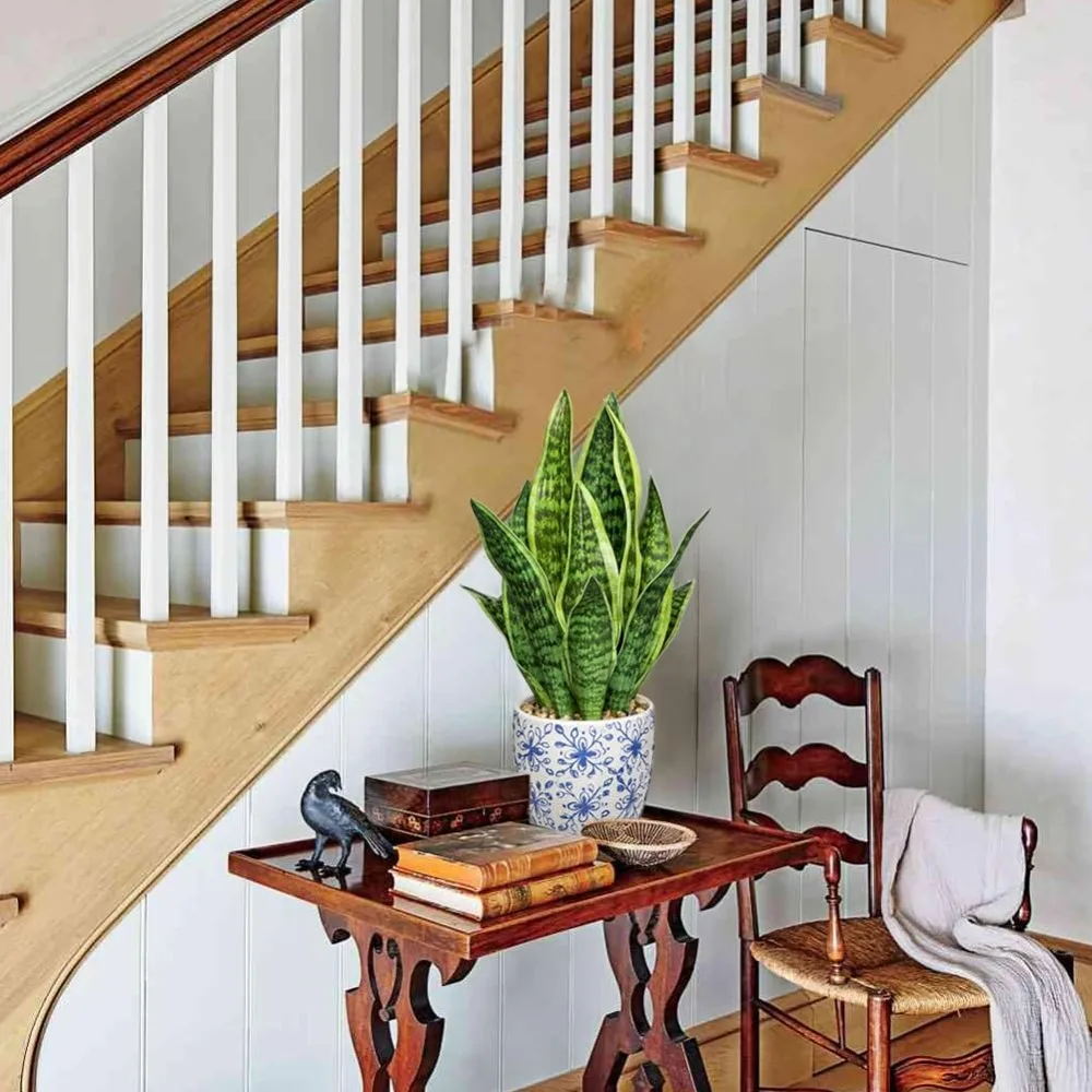 نبات الثعبان الاصطناعي في وعاء أزرق أبيض، 15.7 بوصة من Sansevieria لديكور المنزل والمكتب هدية الانتقال لمنزل جديد #6