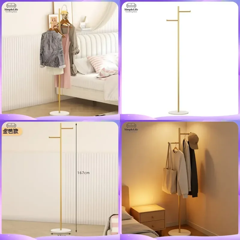 Gold Metal Coat Rack Freestanding Heavy Duty Clothes Hanger with Marble Base Multi Purpose Hat Stand for Bedroom Entryway