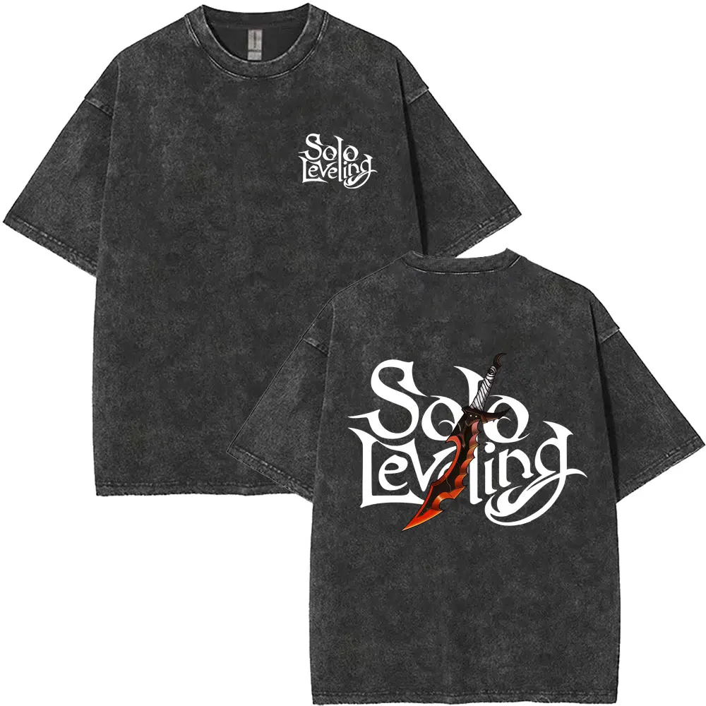غسلها خمر أنيمي سولو التسوية سونغ جين وو الظل العاهل V2 تي شيرت الرجال النساء عالية الجودة القطن عادية المتضخم تي شيرت