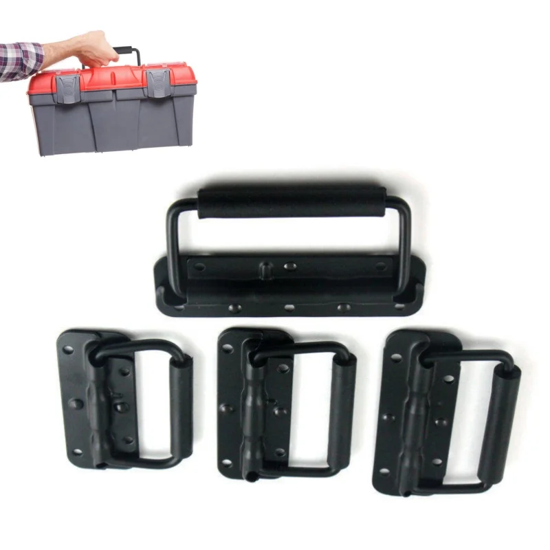 Black Iron Spring Handle Folding Movable Ring Sturdy Grip Replacement Part For Luggage Box Industrial Equipment Installation