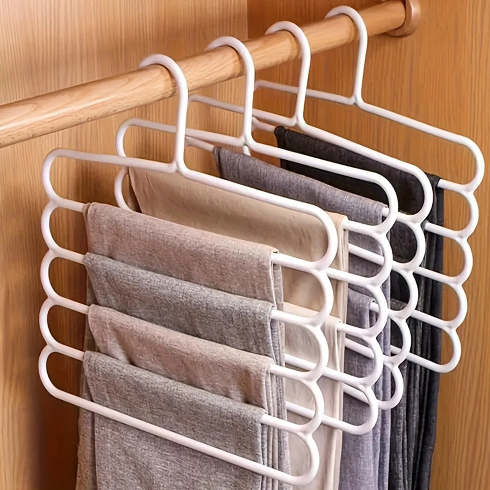 

5Pcs Multi Layers Pants Hanger Space-saving Metal Pants Organizer Closet Trousers Scarves Storage Rack