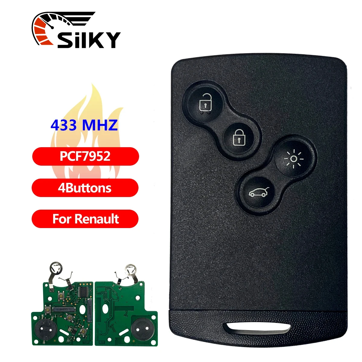 

SilKY 4 Button Smart Card Remote Key 433Mhz for For Renault Megane3 Fluence Scenic Laguna 3 Koleos Clio PCF7952 Replacem