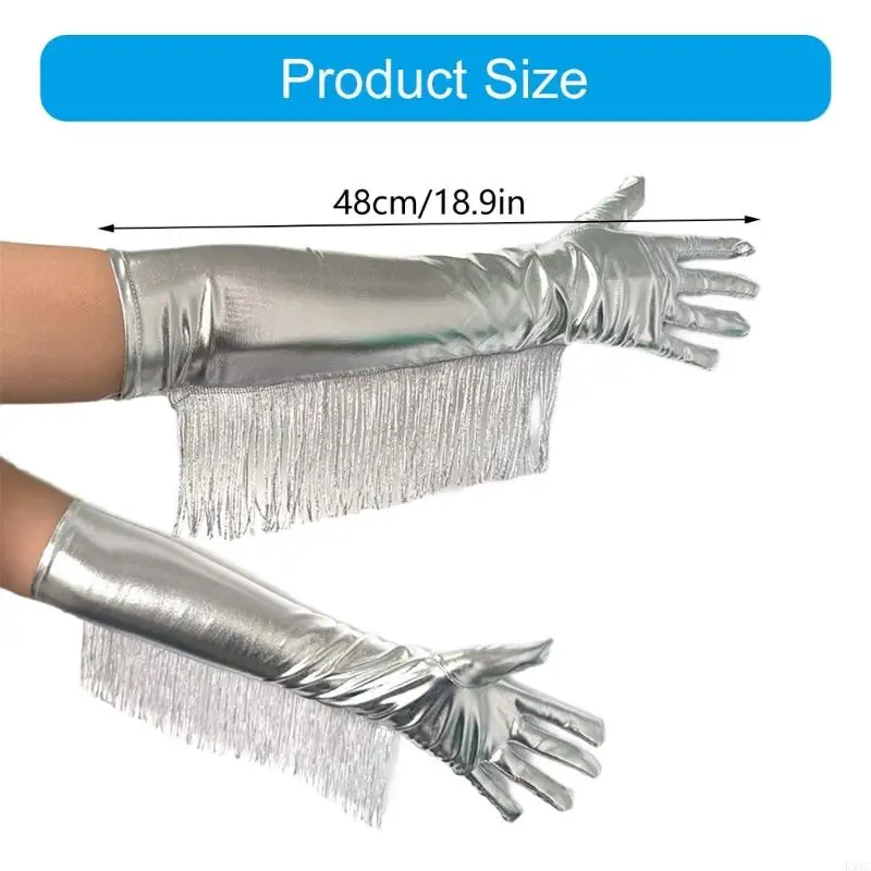 L5YC Glossy Pu Leather Hloves مع ملابس فضية فضية لحفلة المساء