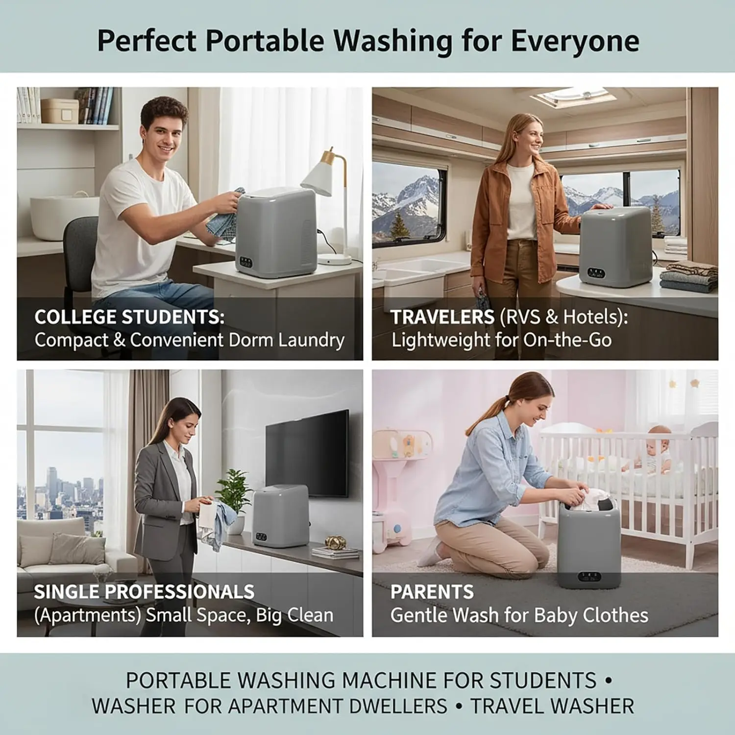 غسالة محمولة AMZNR، مجموعة غسالة ومجفف صغيرة، غسيل مدمج على سطح الطاولة للشقق والمركبات الترفيهية، رمادي #3