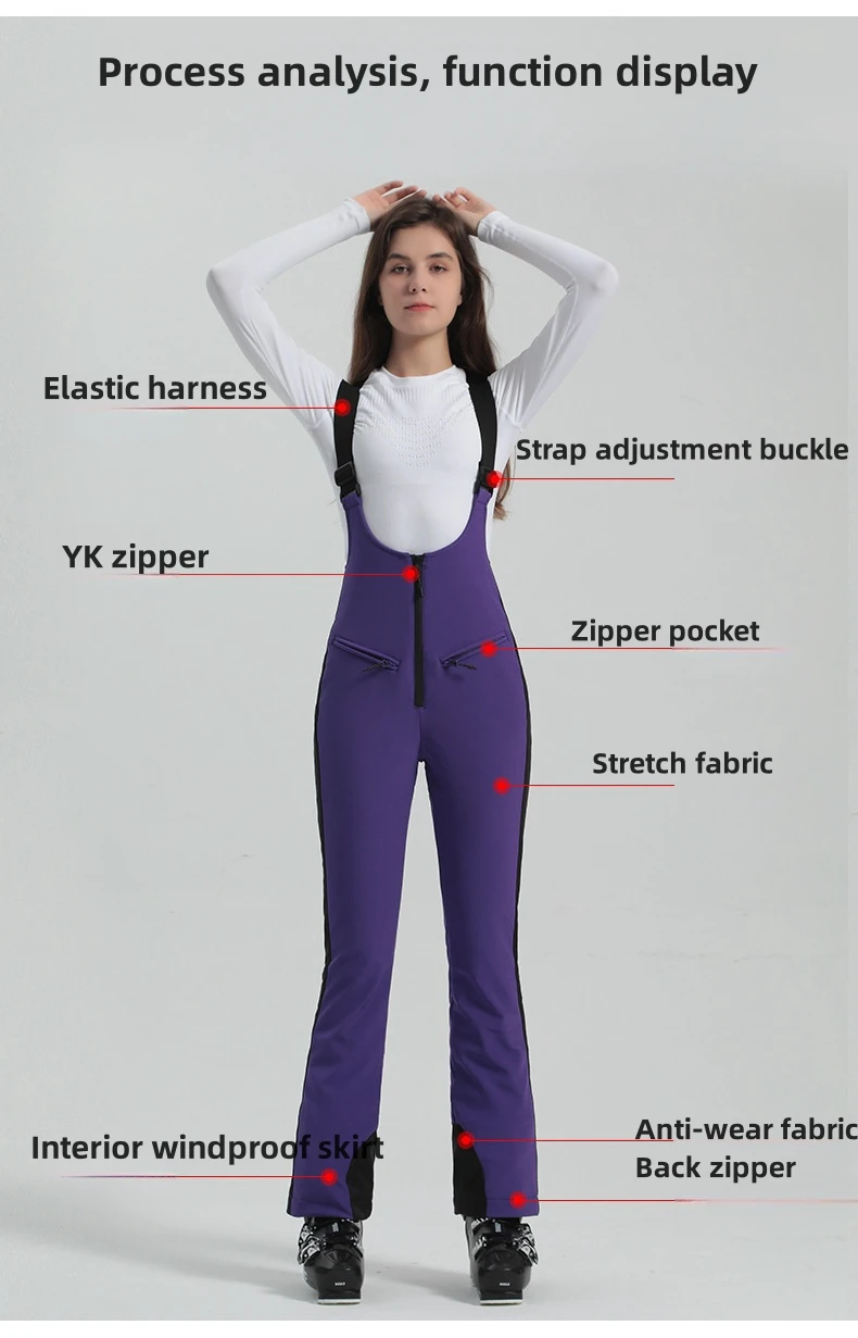 2024 Gsou Schnee Winter Skihose Frauen Snowboard Riemen Hose hohe Taille elastisch wind dicht wasserdicht verdicken Thermal für den Außenbereich – Detail 2