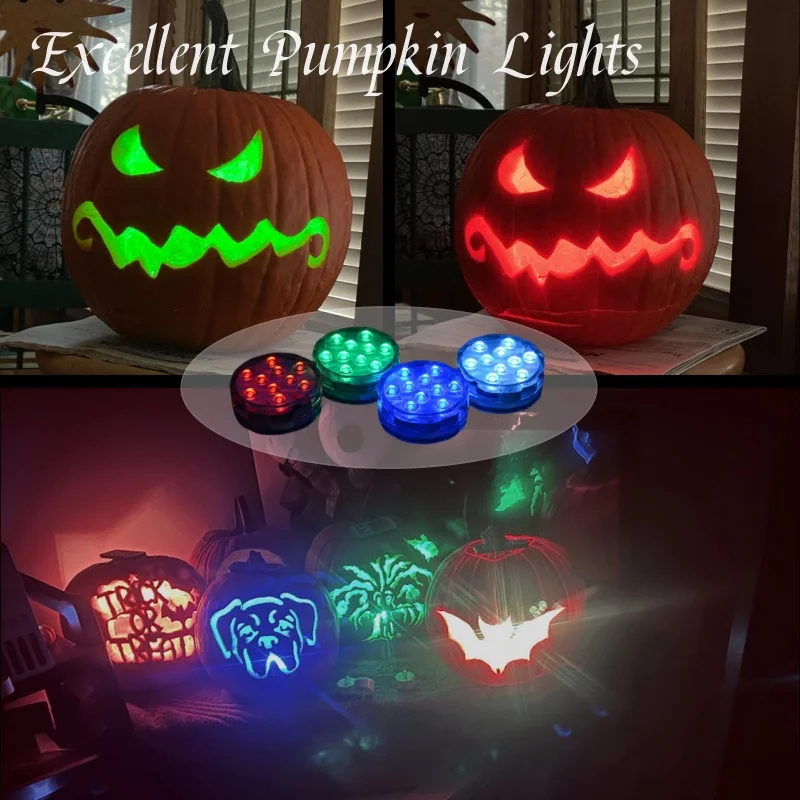 4-12 Pack Pumpkin Lights RGB Color Changing Waterproof LED Submersible Lights with Remote for Helloween Indoor Outdoor Decor