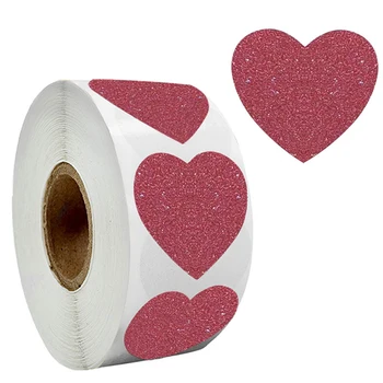 สติกเกอร์ตกแต่งของขวัญสีแดง50-300ชิ้นป้ายสติกเกอร์หัวใจแวววาวสำหรับการ์ดวันวาเลนไทน์ซองจดหมายงานแต่งงานงานเลี้ยงวันเกิด