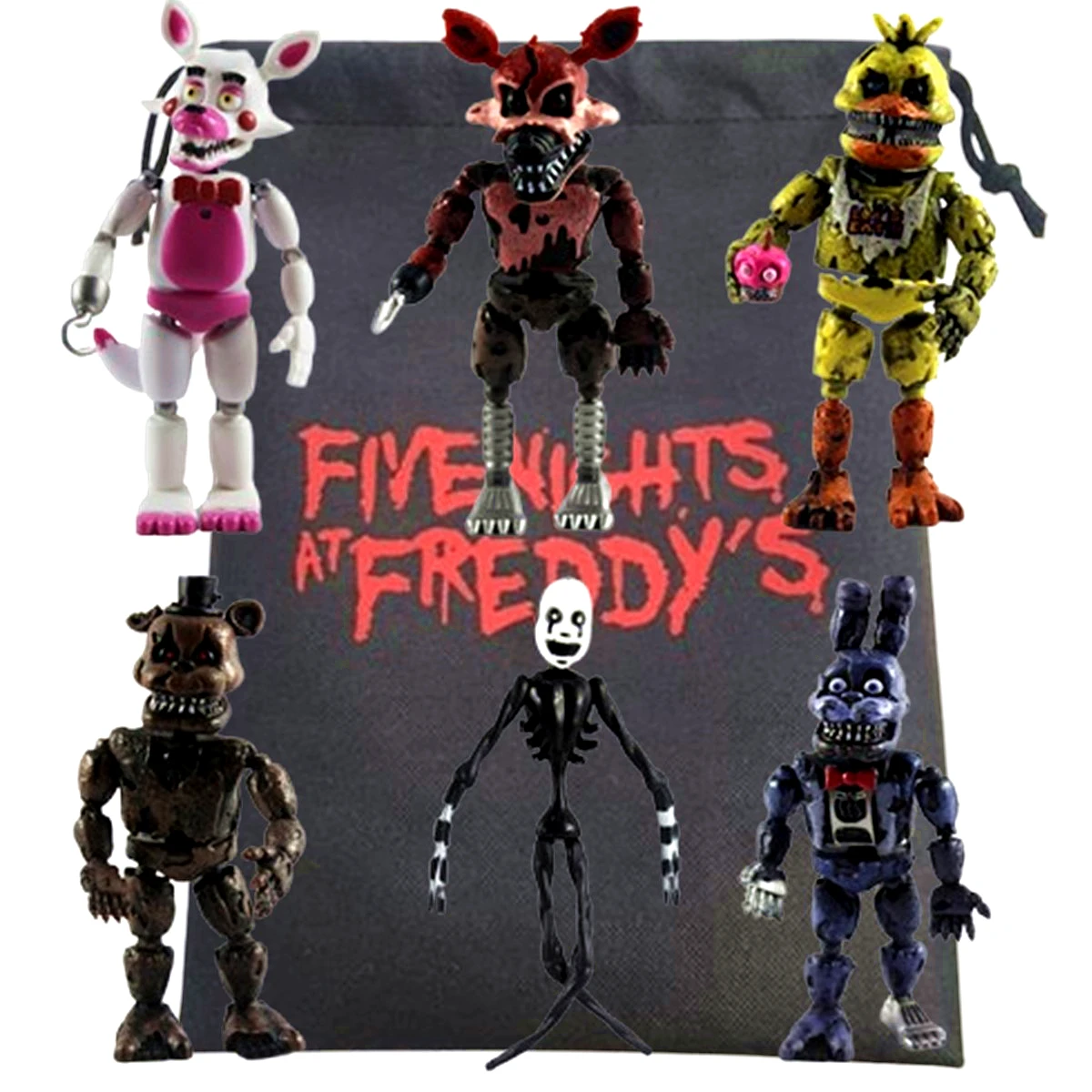 Set de 6 Figuras de FNAF Luminosas, Bonnie, Foxy, Chica, Freddy, Articuladas, Figuras de Anime de PVC, Juguetes de Acción, Bolsa de Regalo