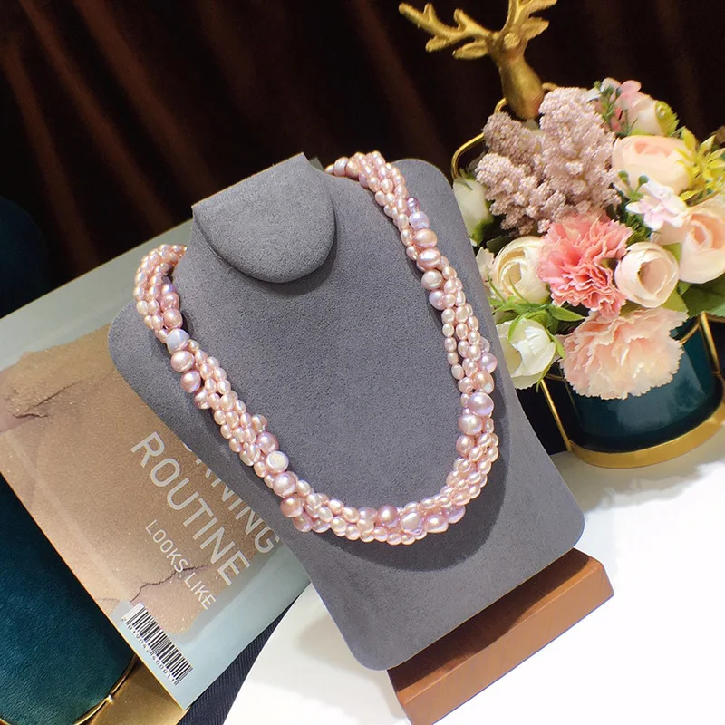 18in New Design Gorgeous Natural South Sea Pink Purple 5-8mm Handmade Twist Baroque Pearl Necklace 925 Silver