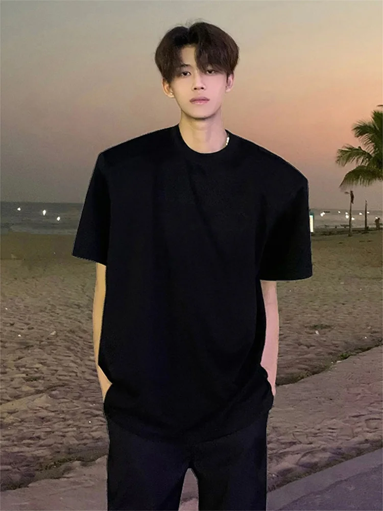 

Pure Bla Cleanfit Heavyweight Мужская футболка ort Sve Американский модный бренд oulder Pad High Street Pure Cotton Five-Sl...