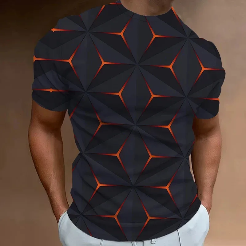 

2024 Men's Simple T Shirt Tops 3D Abstract Geometry Print T-Shirt For Men Summer Loose Casual Daily Tees Breathable Man Clothing