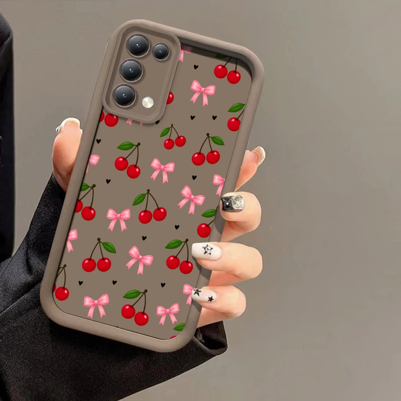 Bow Cherry Pattern Phone Case For OPPO F19 F17 F21 F25 F31 F29 Pro Plus F27 F9 F11 F19S R15 R11S K12X Soft Shockproof Cover Etui