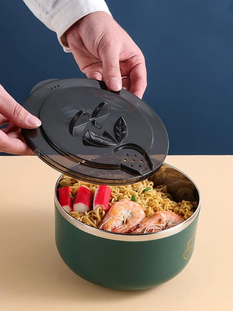 Ramen-Schüssel, Nudelschüssel aus Edelstahl 304, mit Deckel, hitzebeständig, Instant-Nudelschüsseln, Herd, Geschirr, Küchenzubehör – Detail 12