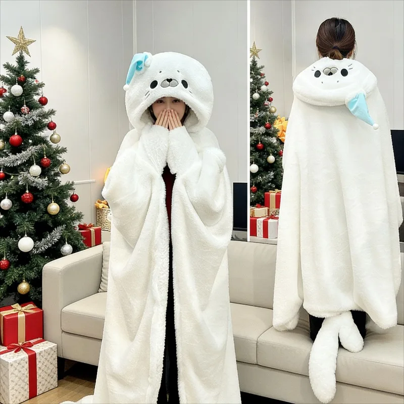 

Winter Cloak for Women Fleece Lined Thick Warm Cape Blanket for Lazy Afternoon Nap