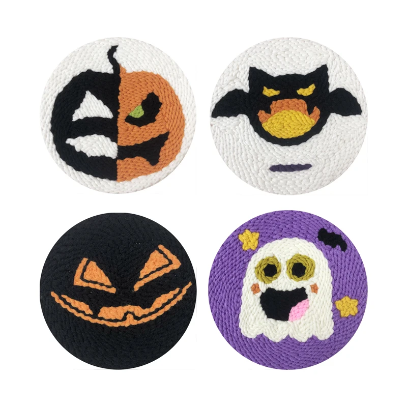 Cartoon Jack-o'-lantern Spooky Pattern Needlework Craft Kit Punch Needle Embroidery Kits for Beginners Halloween Home Decor