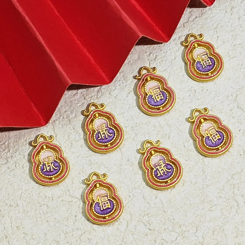20PCS SET New Chinese Style Sand Sand Gold Color Retention Fu Lu Gourd JewelryDrop Oil Pendant Enamel Retro ecorative Materials