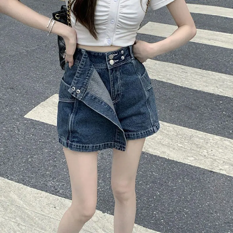 Sexy Slim Lined Mini Denim Skirt Women Design Streetwear Summer Vaqueros Pantskirt A-Line Skirts Blue Black Jean Short Faldas