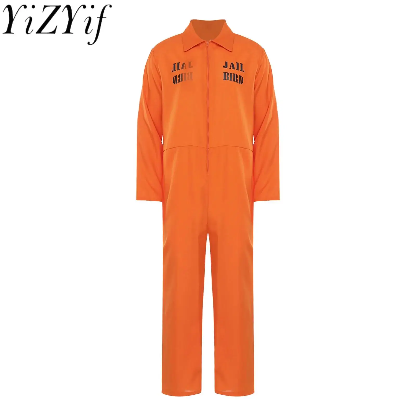

Unisex Halloween Prisoner Convict Cosplay Jumpsuit Long Sleeve Loose Pant Bodysuits for Carnival Inmate Jail Role Play Outfits