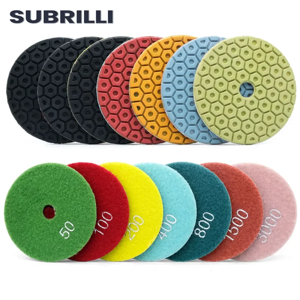 SUBRILLI Diamond Stone Polishing Pad Dry Wet Grit50-3000 Coarse To Fine Grinding Wheel Ganite Marble Concrete Sanding Disc